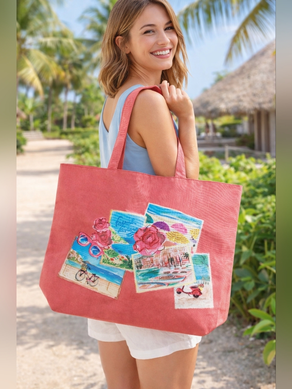 Lancôme Paris Pink Canvas Beach Tote Bag Large Travel Shopper